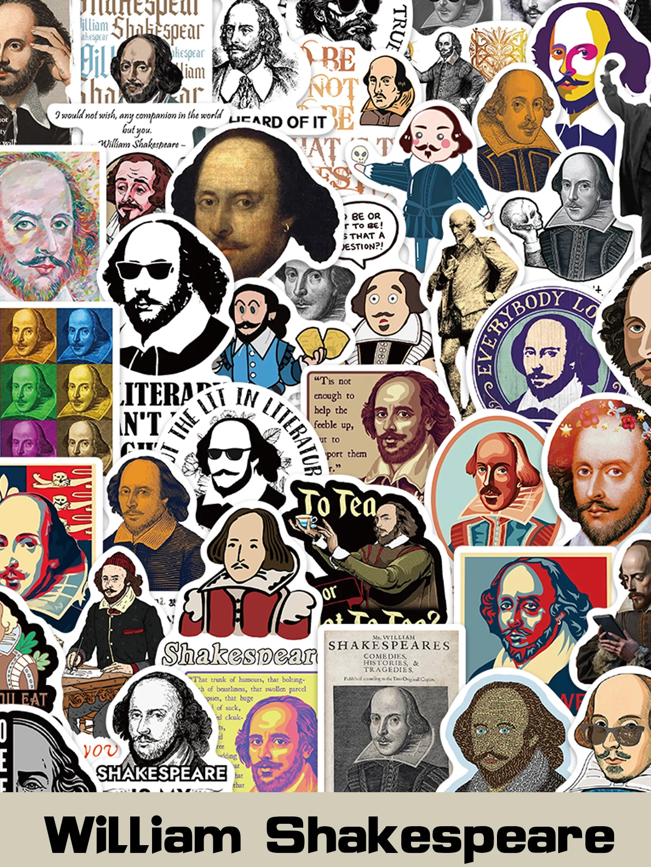 50PCS Retro Celebrity William Shakespeare Sticker Graffiti DIY Snowboard Laptop Luggage Car Fridge Waterproof Sticker