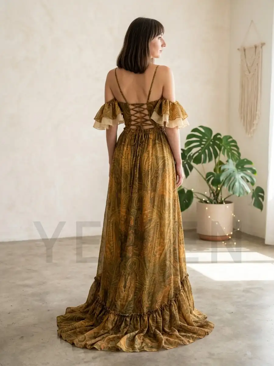 ชุดเดรสแม็กซี่ 2 ชิ้นลายพิมพ์โ - Boho Summer Beach Maxi Dress บทวิจารณ์และราคา