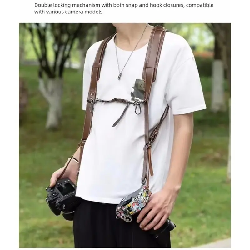 X64A-Universal Quick-Release Buckles Double Camera Harness For Photographers Leather Camera Carrier Strap Chest Rig