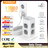 TESSAN Tower Power Strip Multi Outlets with USB A +1 Type C 2M Extension Cable EU Plug Vertical Electric Socket Surge Protection