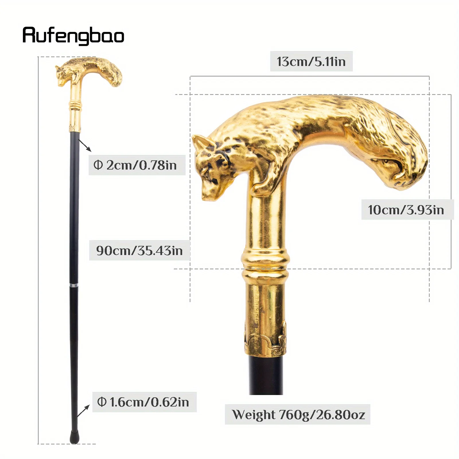 الذهبي الذئب عصا للمشي موضة ديكور عصا للمشي أنيقة تأثيري قصب مقبض Crosier أداء المرحلة قصب 90 سنتيمتر