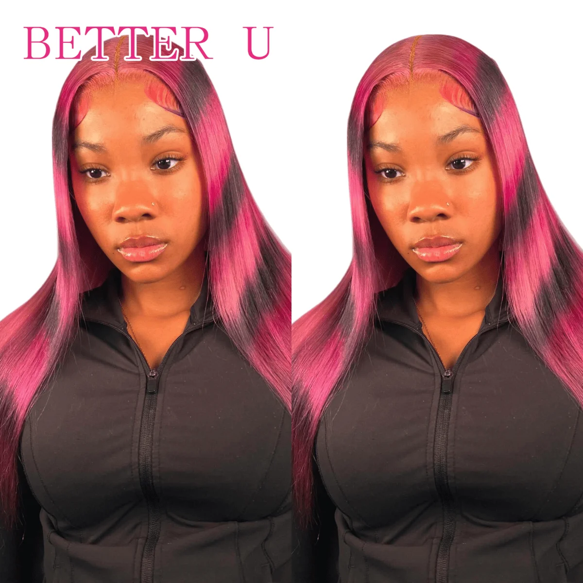 

13x6 Ombre Color Human Hair Wig Straight Pink/Black Lace Front Wig For Women Brazilian Hair 13x4 Lace Frontal Wig Pre-Plucking