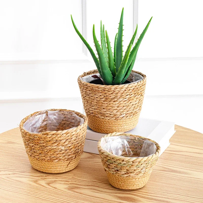 Woven Hanging Planter Straw Rope Wall Hanging Plant Storage Basket Flower Pot Hanger For Wall Decoration Countyard Garden