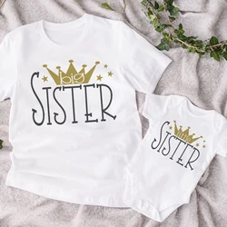 Big sister Little sister Family Matching Clothes crown printed girls T-shirt Baby Toddler Romper Kids Tee Tops sibling Outfits