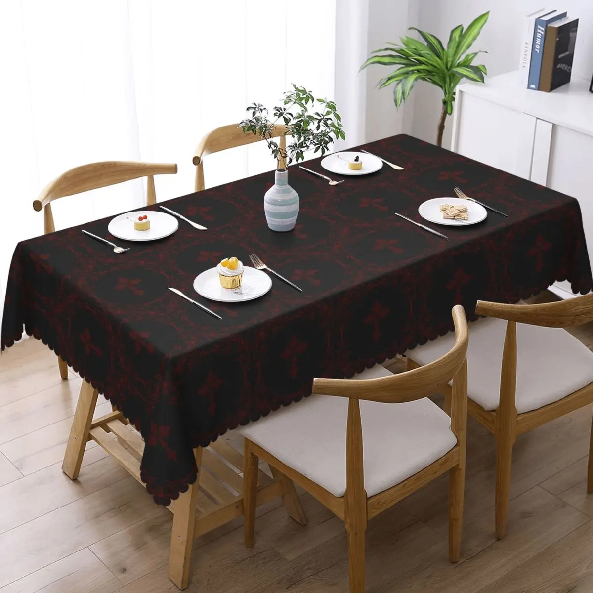 Gothic Vampire Halloween Haunted Mansion Custom Rectangular Tablecloth Oilproof Table Cover for Dining Events Table Cloth