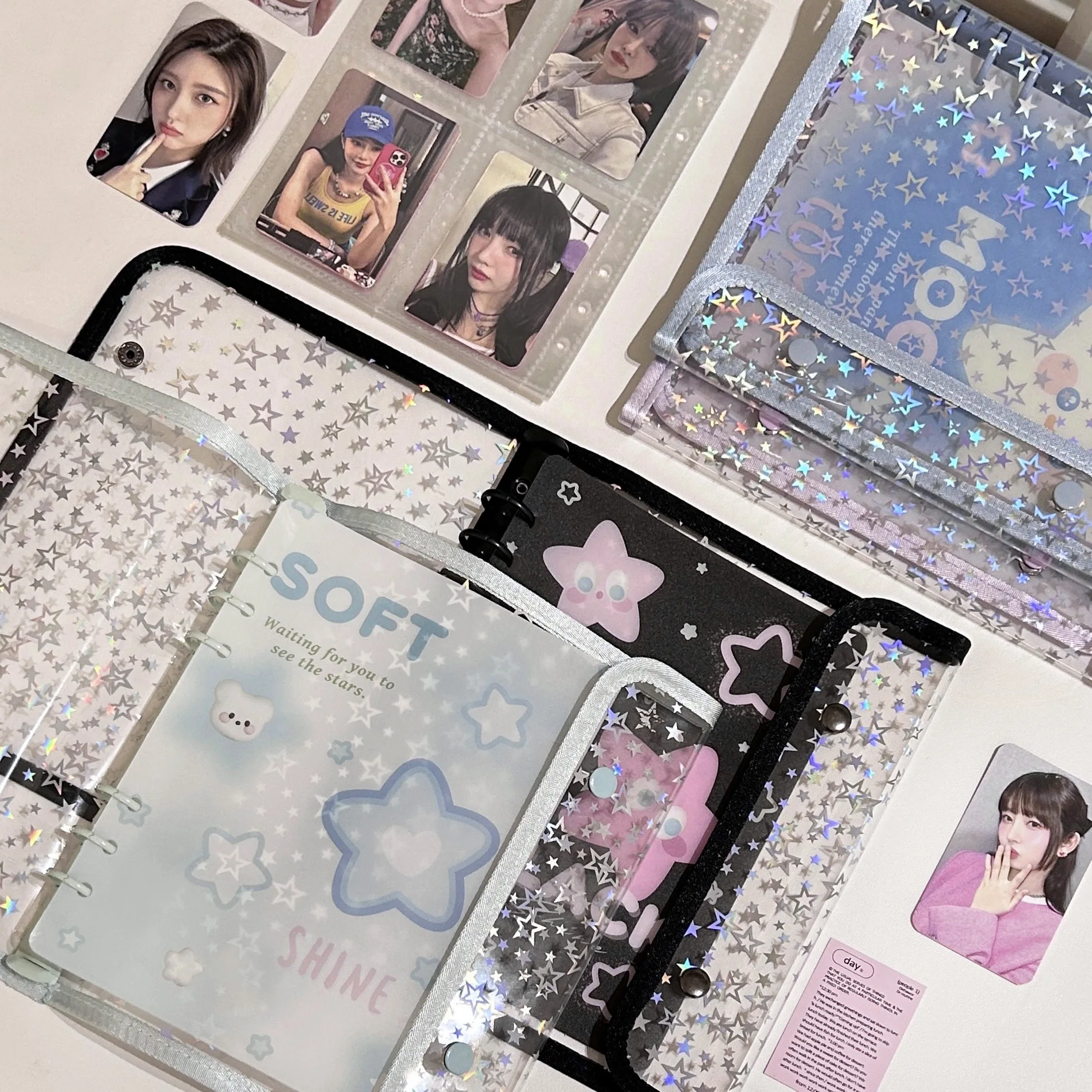 A5 Star double-buckle Transparent Cover Binder Kpop Photocard Holder Idol Photo Collect Book Storage card book School Stationery