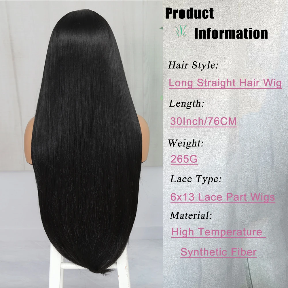 SOKU 6x13 Synthetic Lace Front Wigs 30 Inches Long Straight Natural Lace Wigs Pre Plucked with Baby Hair Trendy Wig for Women