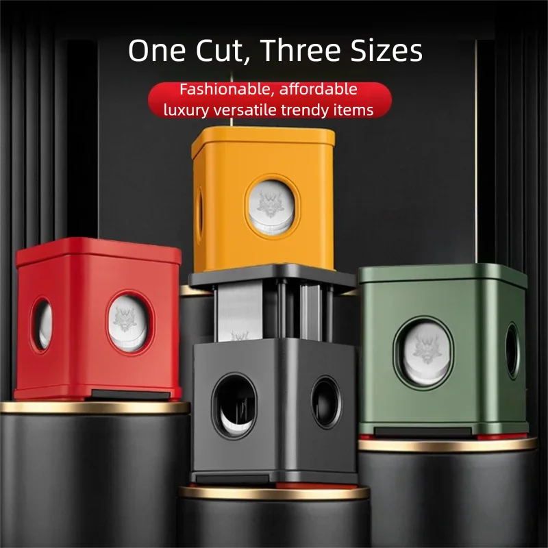 Luxury 3-in-1 Desktop Cigar Cutter Multifunctional V-Cut & Flat Cut Push Switch Stainless Steel Cigar Scissors Clipper