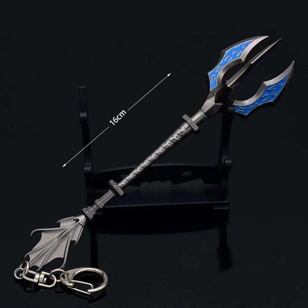 League of Legendes The Tidal Trickster Fizz Model Pendant Keychain for Men LOL Fork Shape Metal Key Ring Fans Collection Jewelry