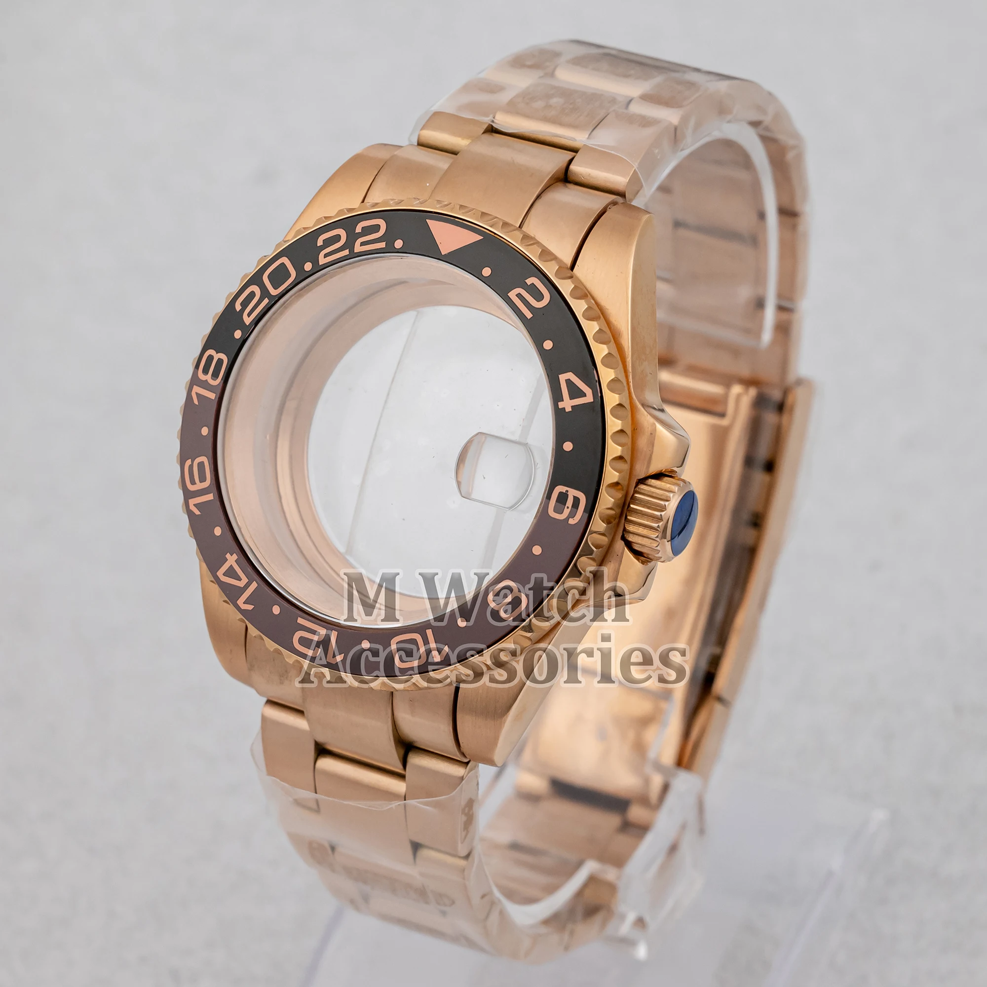 

40mm Rose Gold Watch Case Oyster Jubilee Bracelet Stainless Steel Sapphire Glass for NH35 NH36 movement GMT YACHT-MASTER Case
