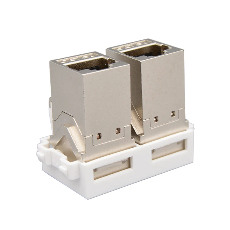 Double Female CAT6A RJ45 Shield Internet Plug Module Shielded 2 Ports CAT.6A Lan Socket Slot F/F Connector For 10GB Network