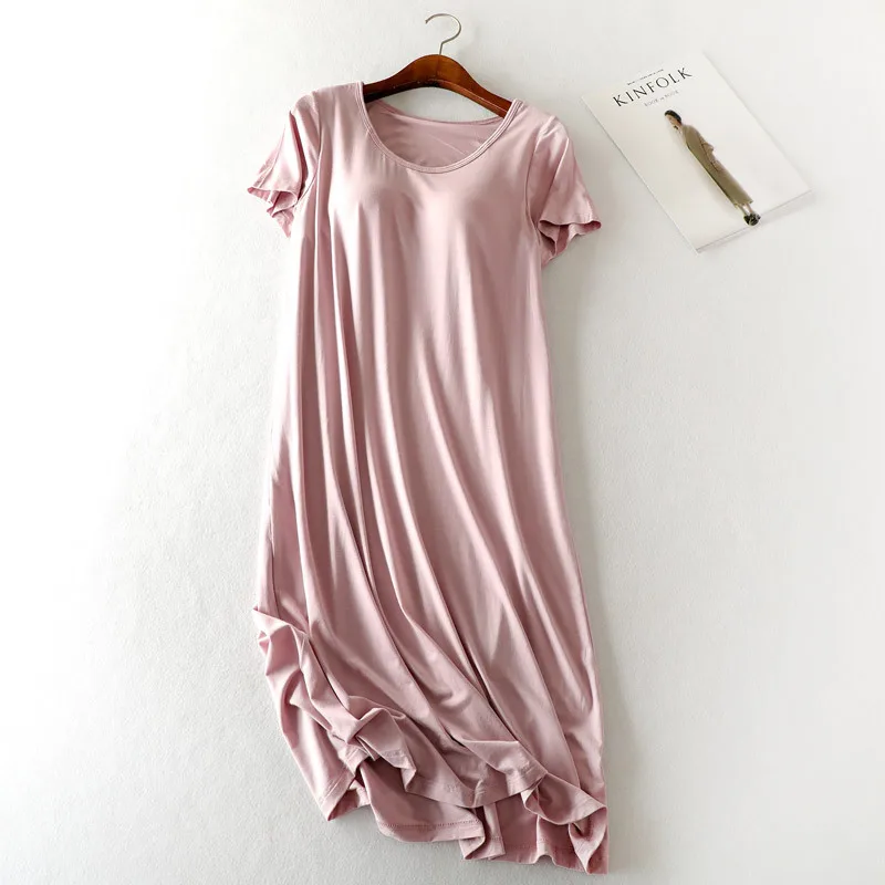 Korean Night Dress Women Modal Nightgown Dress Short Sleeve Sleepwear Chest Pad Pajamas Nightwear 2024 Summer New Nightshirt