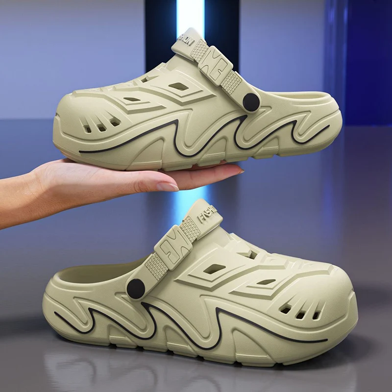 Outdoor Thick Bottom Men's Clogs 2026 Eva Soft Sole Non Slip Summer Sandals Men Comfy Waterproof Hollow Out Sport Beach Sandles