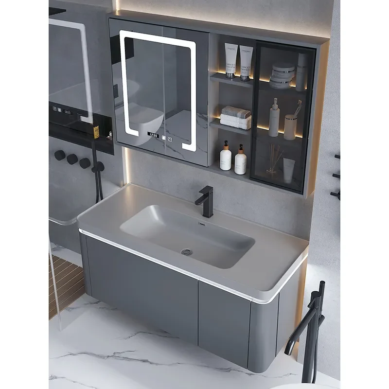 for Qimei Stone Skin Feeling Integrated Basin Bathroom Cabinet Combination Simple Washbasin Hand Basin Set