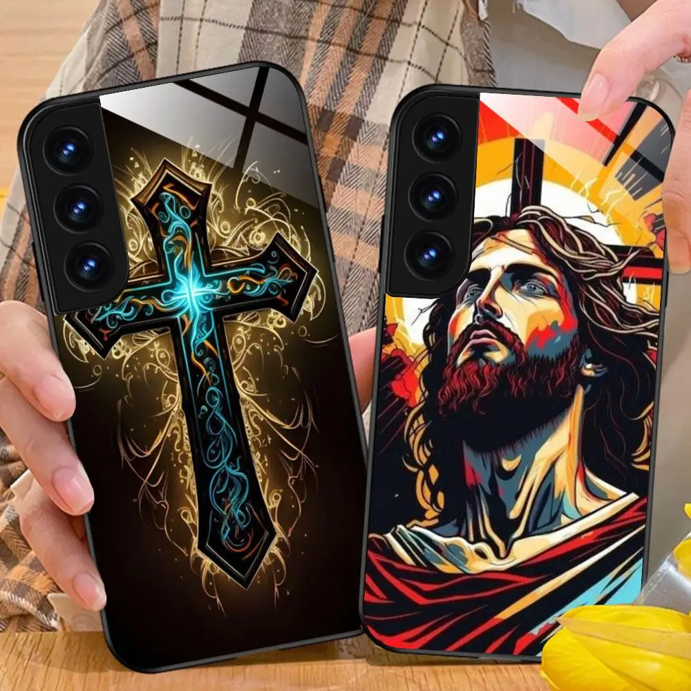 

Jesus Cross Phone Case for Samsung Galaxy A56 55 54 53 52 51 36 35 34 23 16 15 5G Glass Protective Cover