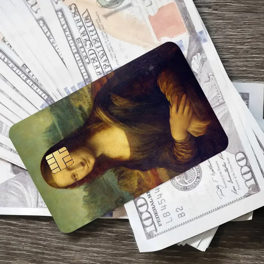 L-Leonardo da V-Vinci M-Mona L-Lisa ملصق الائتمان الجلد غطاء بطاقة ملصقات 4 قطعة فيلم حافلة تمرير الجبهة الديكور البنك الخصم