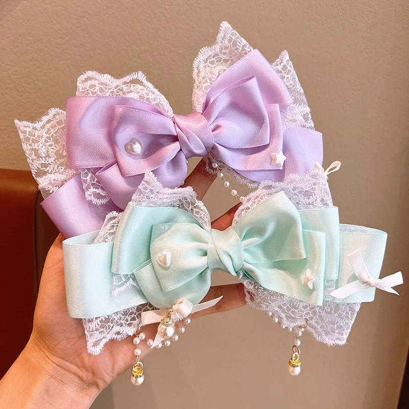 Süße Prinzessin Lolita Schleife Spitze Haarspange Kopfschmuck Cosplay Kopfbedeckung Mädchen Haarschmuck Lolita handgemachte Perlen Haarnadeln Stirnband
