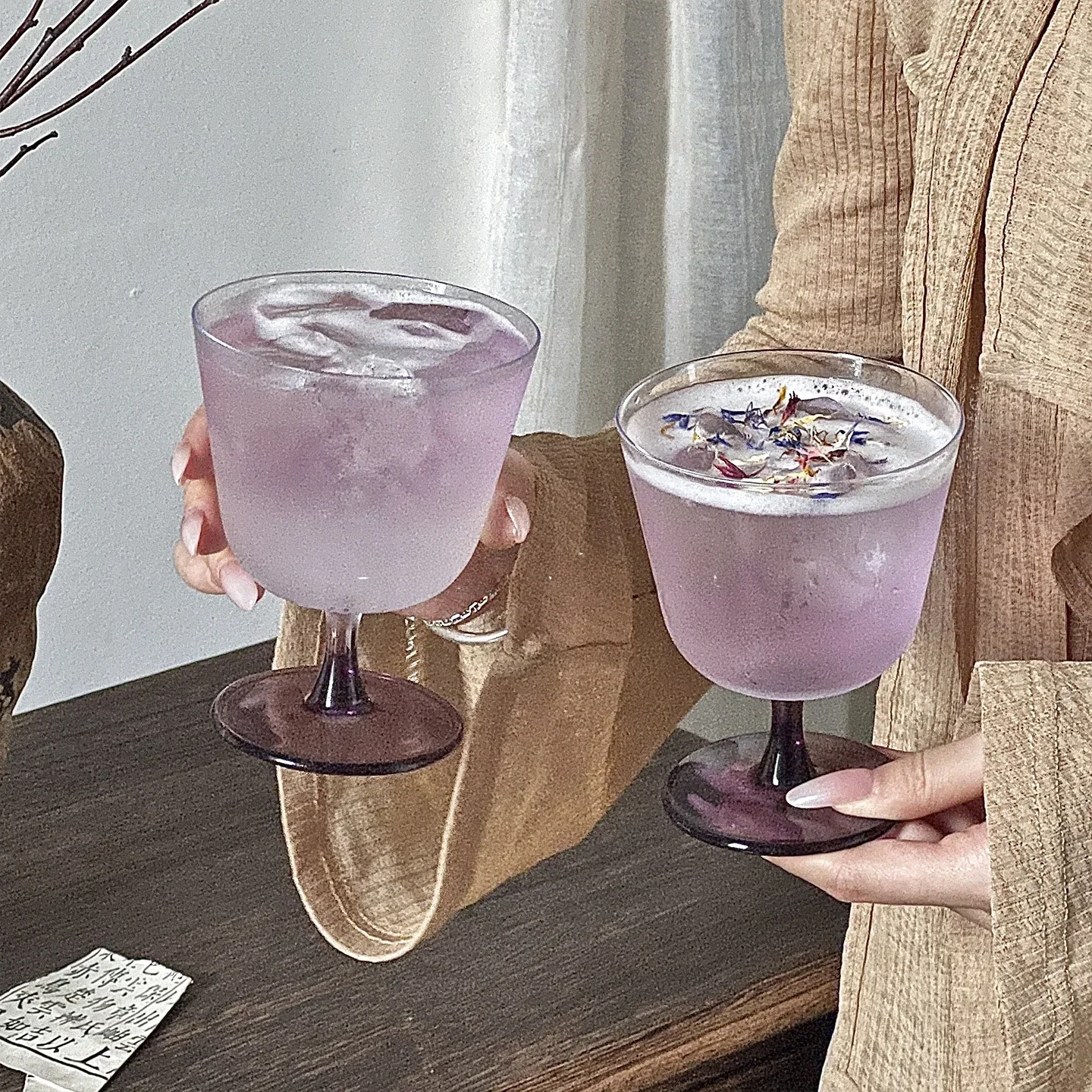 Elegant Purple High Footed Glass Cup Lightweight Special Drink Cup Micro Drunkenness Coffee Cup for Americano And Latte