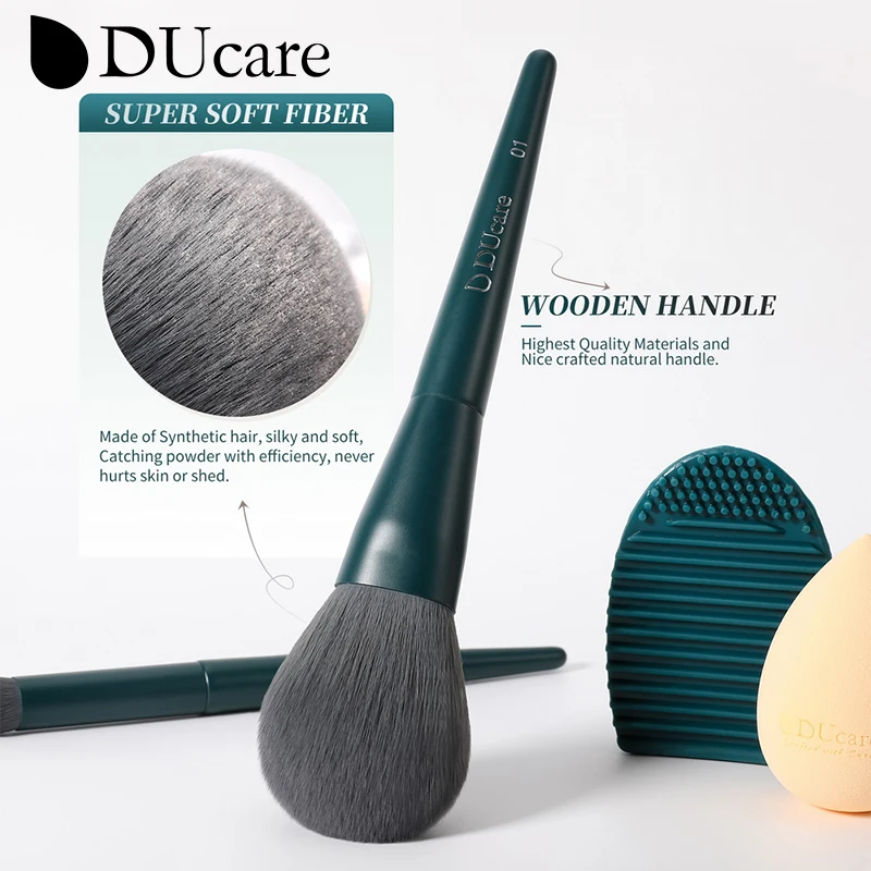 DUcare – kit de pinceaux de maquillage professionnels, poils synthétiques avec éponge et outils de nettoyage, tampon pour fond de teint, ombre à