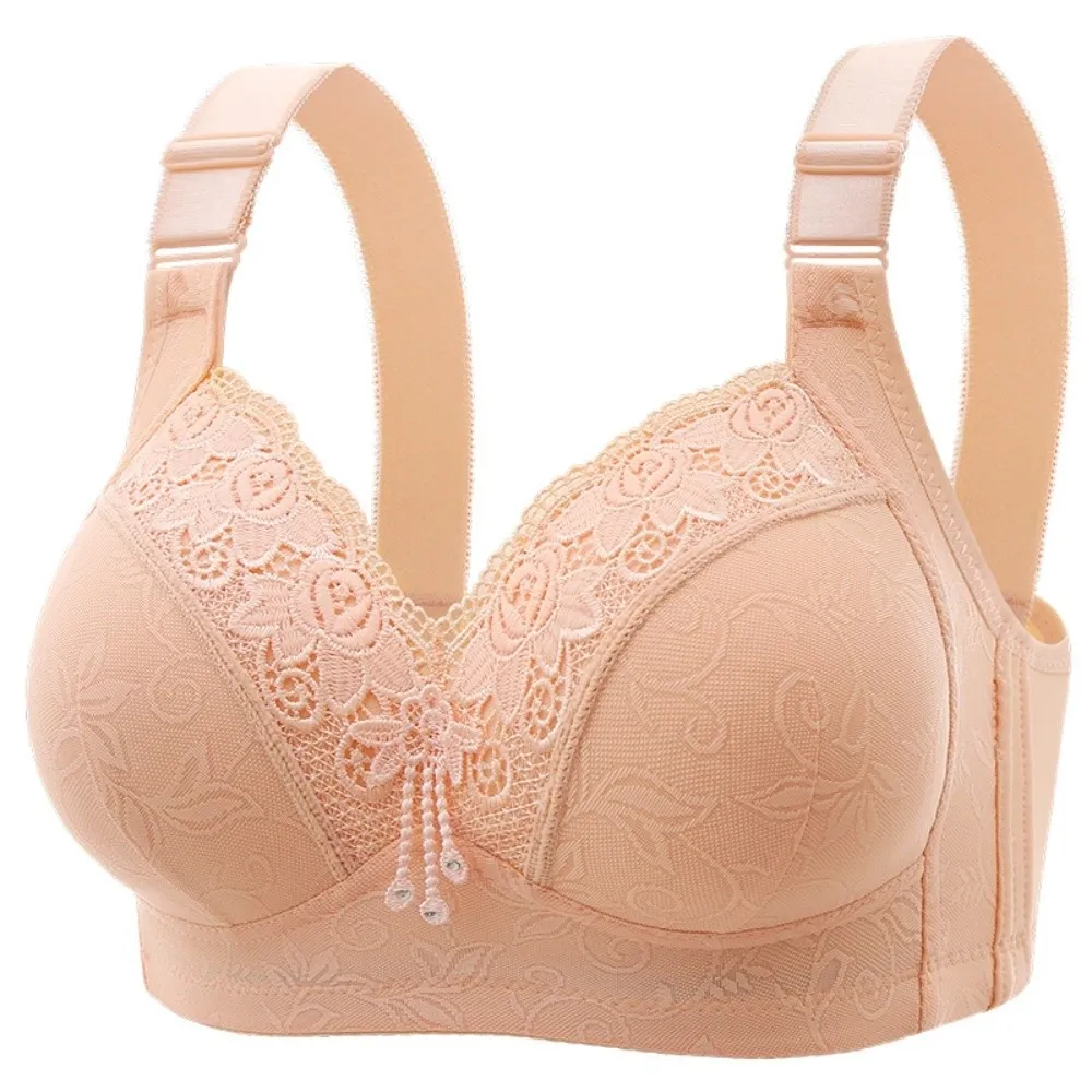 Além de tamanho grande mães idosas sutiã de renda close-fitting à prova de choque renda roupa interior feminina não anel de aço lingerie