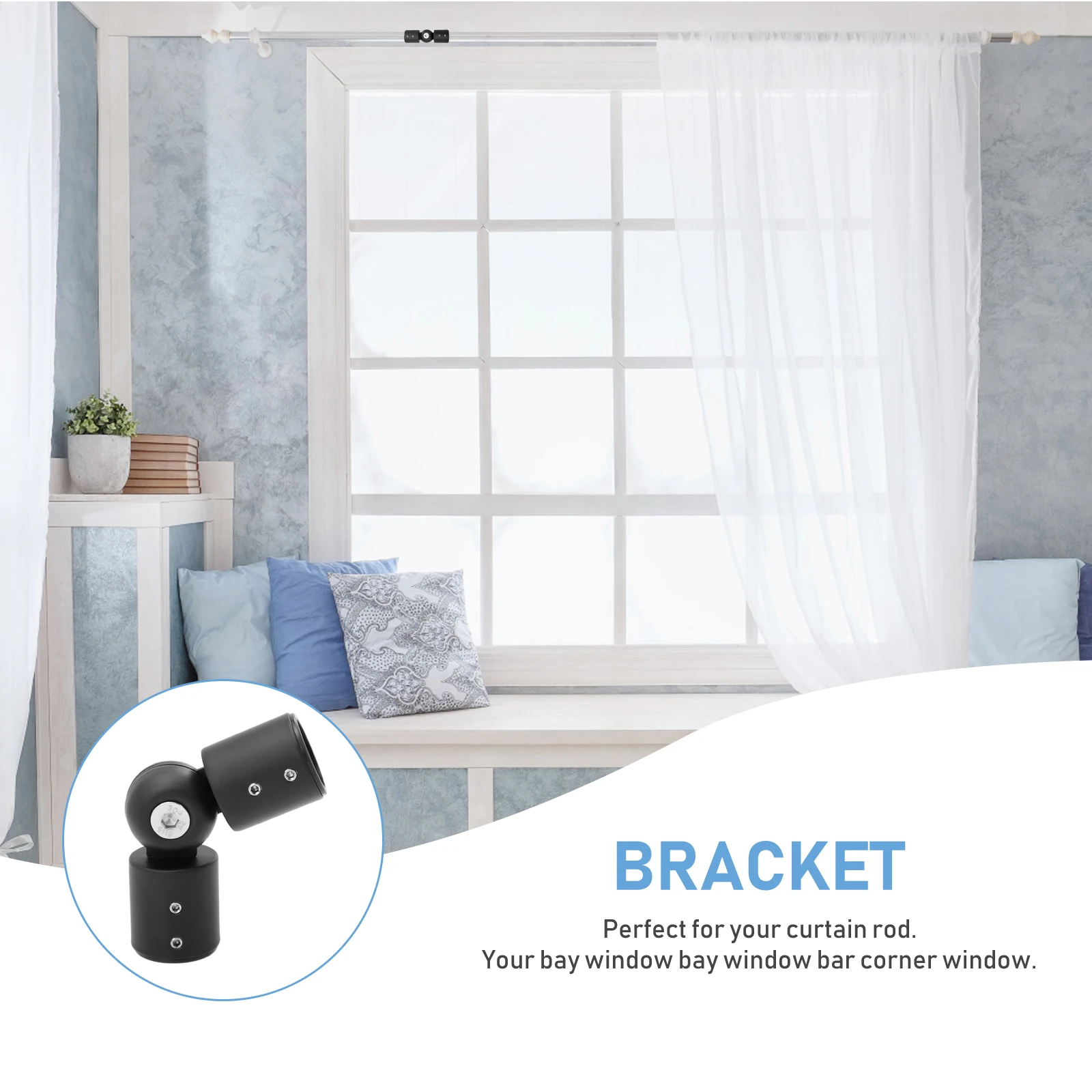 

Adjustable 304 Stainless Steel Corner Curtain Rod Connector Hinged Elbow Smooth Anti Rust Long Glass Room Kitchen