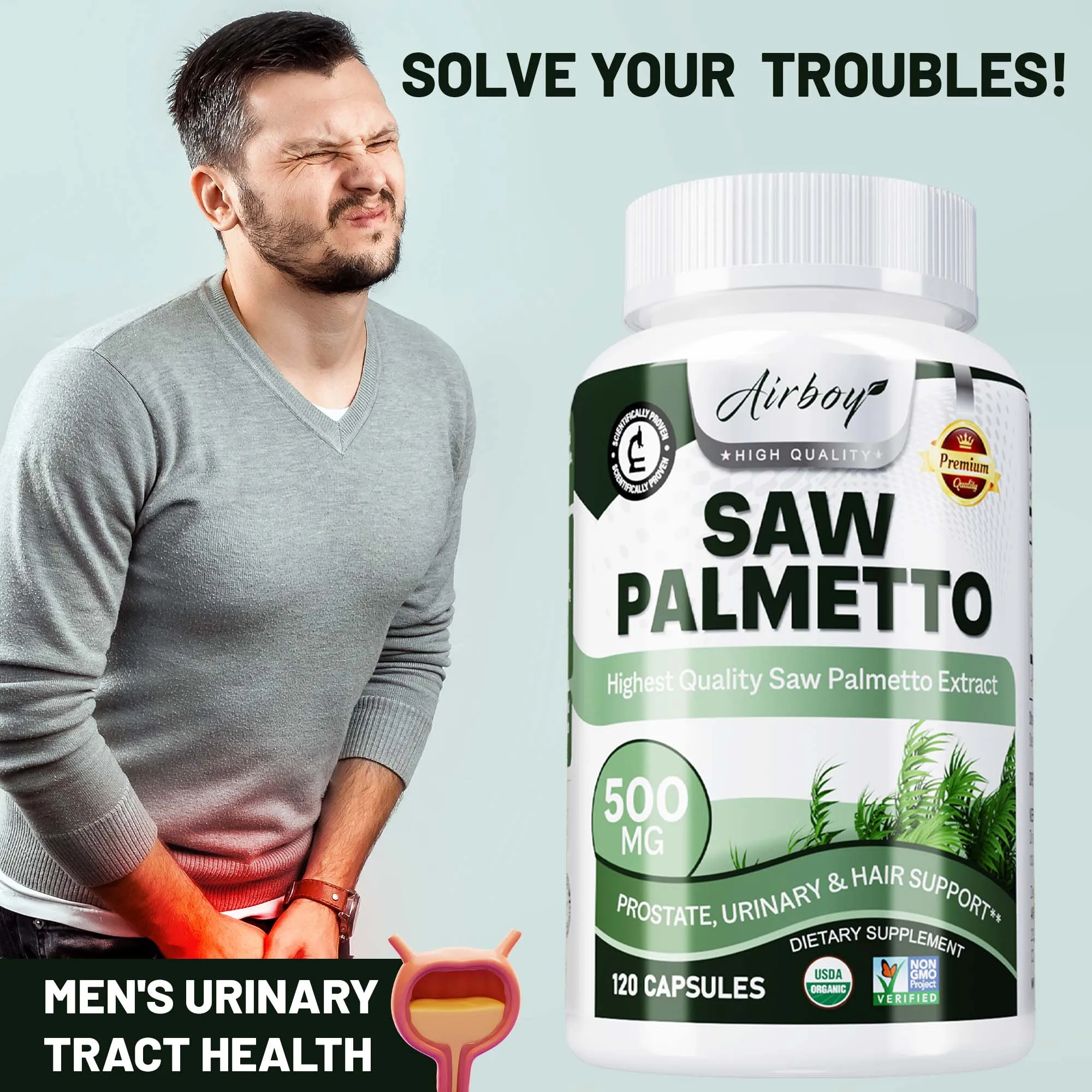 

Saw Palmetto Capsules - Reduce Frequent Urination, For Prostate and Bladder Health, Promotes Hair Growth, Support Sleep Quality