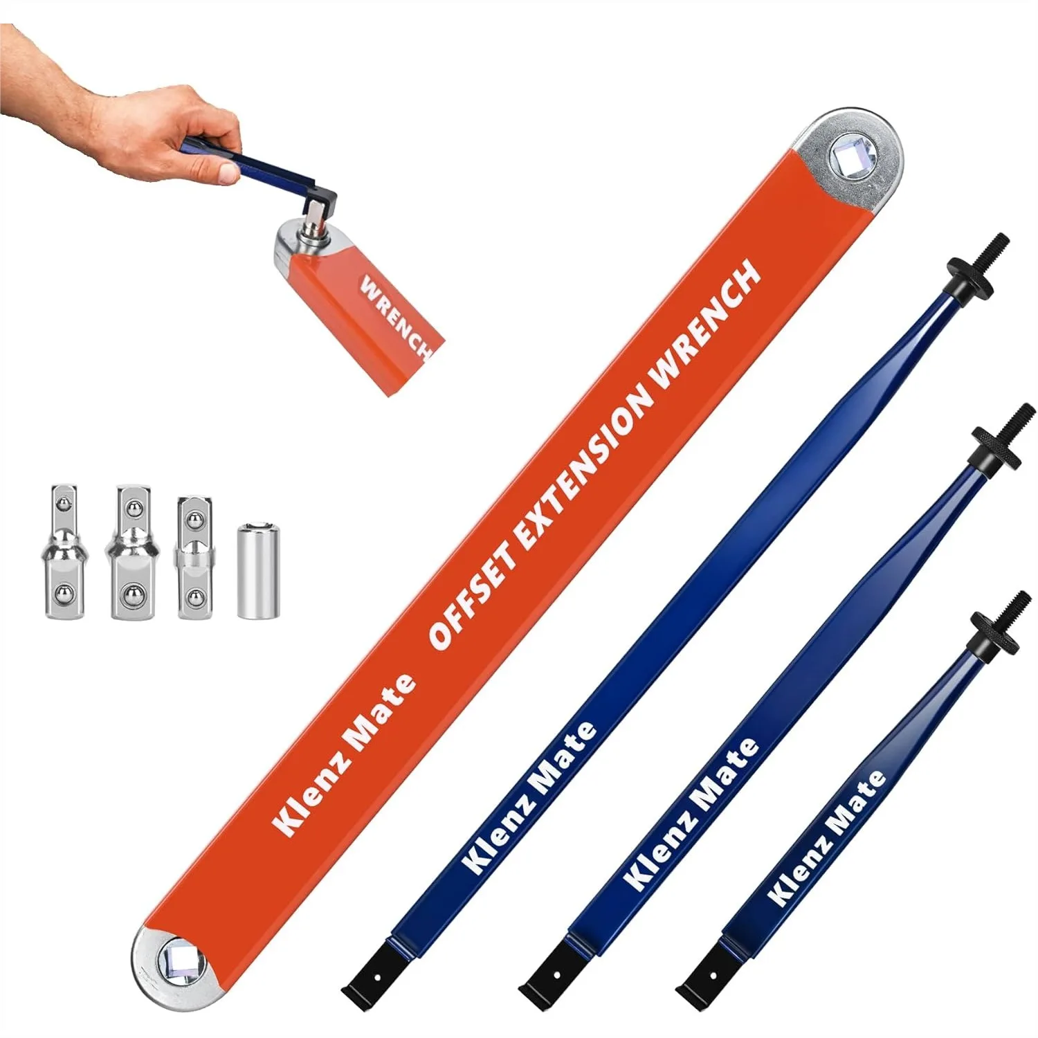 

Offset Extension Wrench Set with 3 Clamps, 1/2" 1/4" 3/8" Drive Adapters, Universal Ratchet Extensions for Tight Spaces