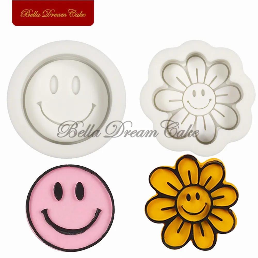 3D Round/Flower Shape Smile Face Silicone Mold Fondant Chocolate Mould Cake Decorating Tool DIY Clay Soap Model Kitchen Bakeware