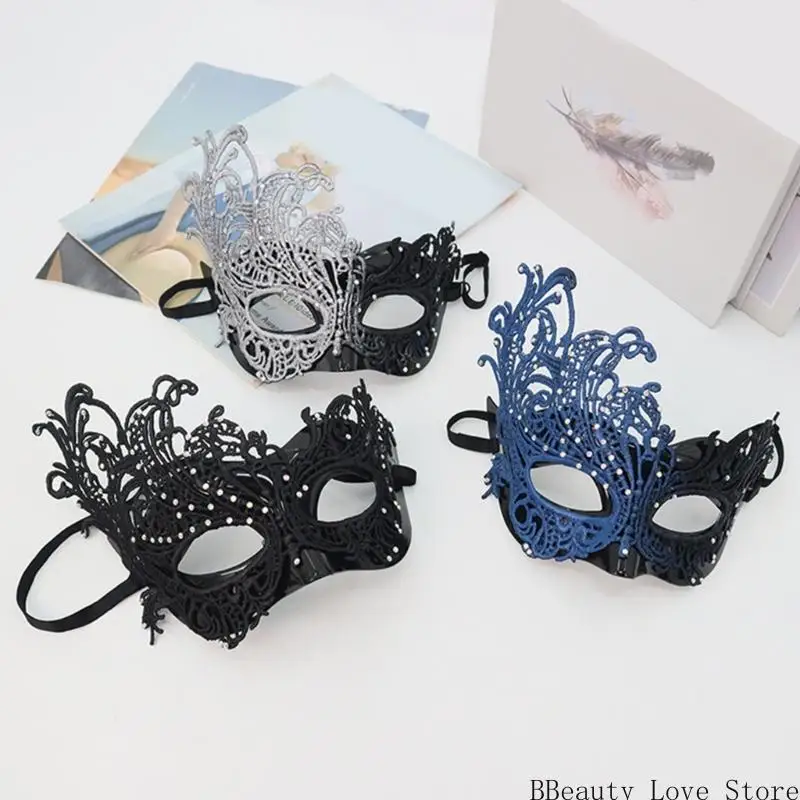 Elegante schwarze Spitze halbe Gesichtsmaske verstellbarer Elastizitätsgurt für Halloween -Party