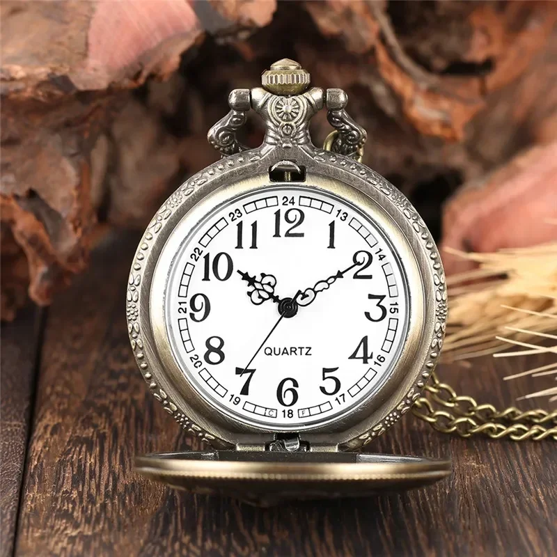 Retro Mens Pocket Watch Hunting Hunter Pattern Classic Arabic Number Quartz Movement Display Full Hunter Portable Clock Gift