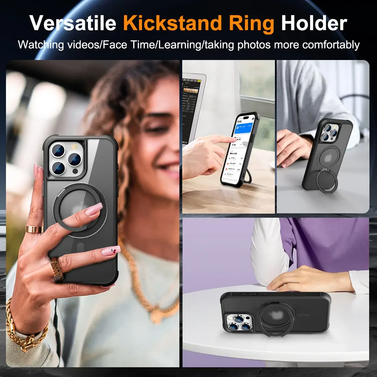 Etui na iPhone 16 15 14 13 12 11 Pro Max z ochroną 360 stopni °   Obrotowy pierścień magnetyczny [Kompatybilny z MagSafe][Niewidoczna podstawka] Etui — zdjęcie produktu 4