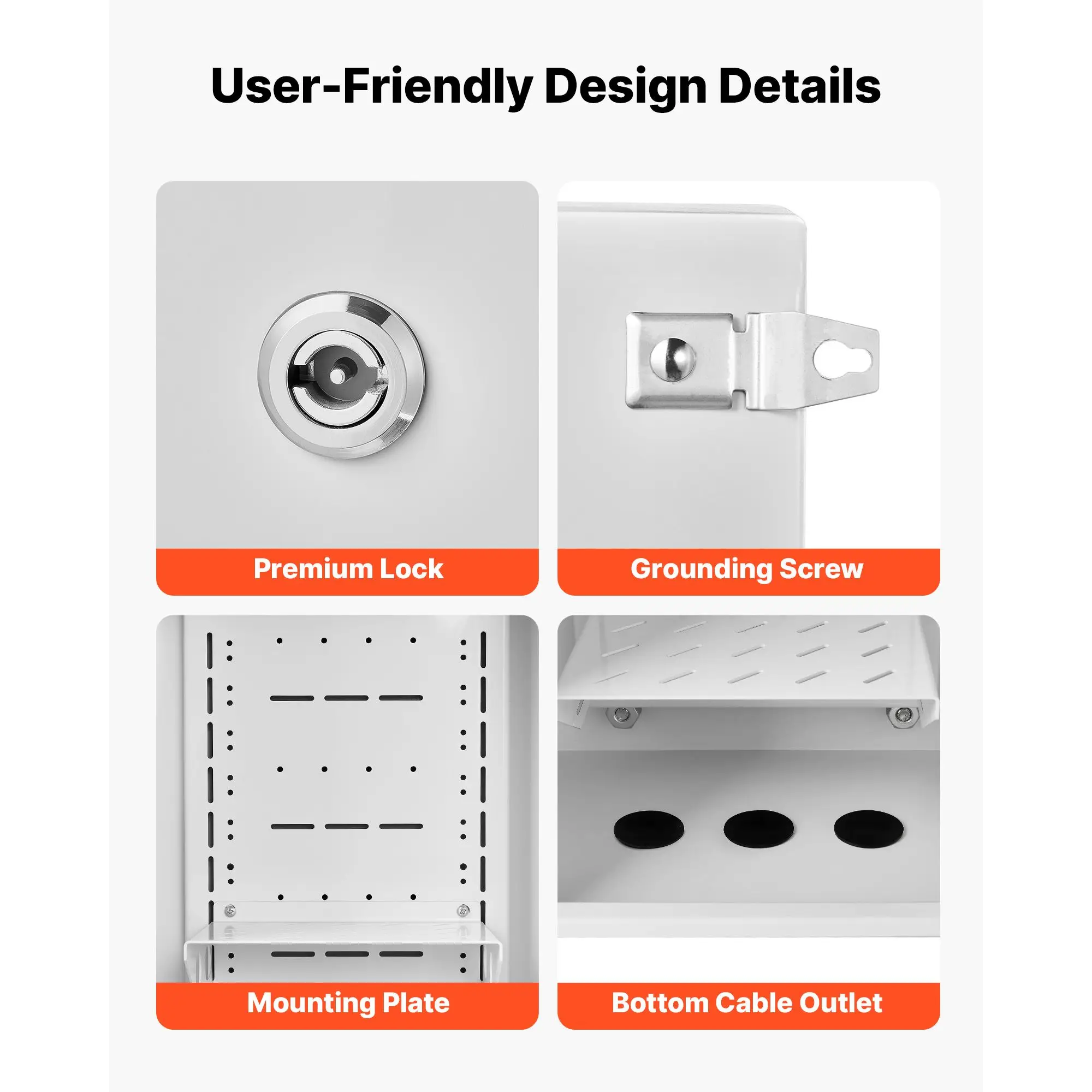 Outdoor Electrical Box, Cold-Rolled Steel, Electrical Junction Box with Thermostat and Fan, Rain Hood, Ventilated Design, IP65 Waterproof Hinged Enclosure, Wall/Pole Mounted, 16 x 12 x 8 in