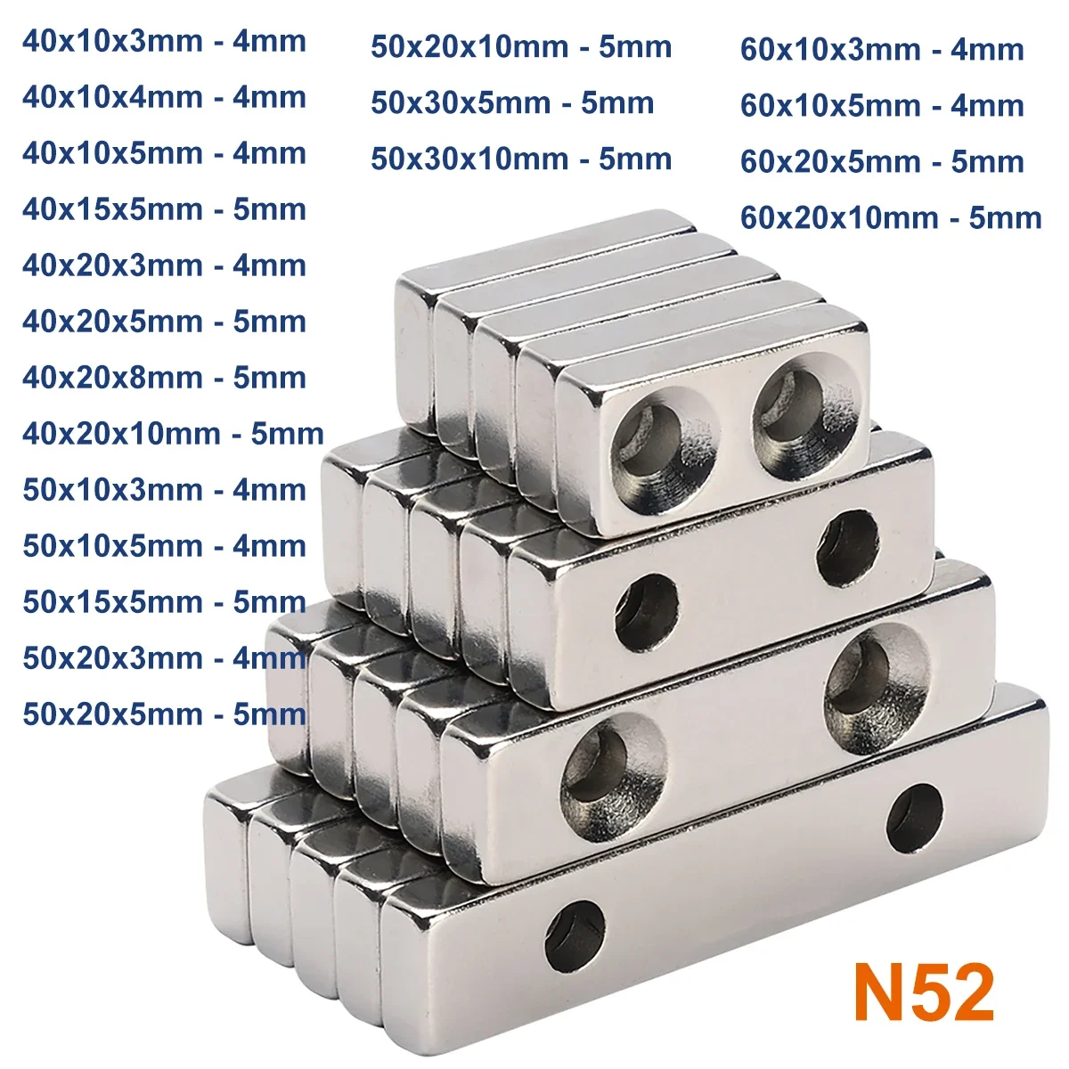 1Pcs N52 NdFeB Neodymium Magnets with Countersunk Hole 40 50 60mm Super Strong Permanent Magnetic Square Rectangle Fridge Magnet