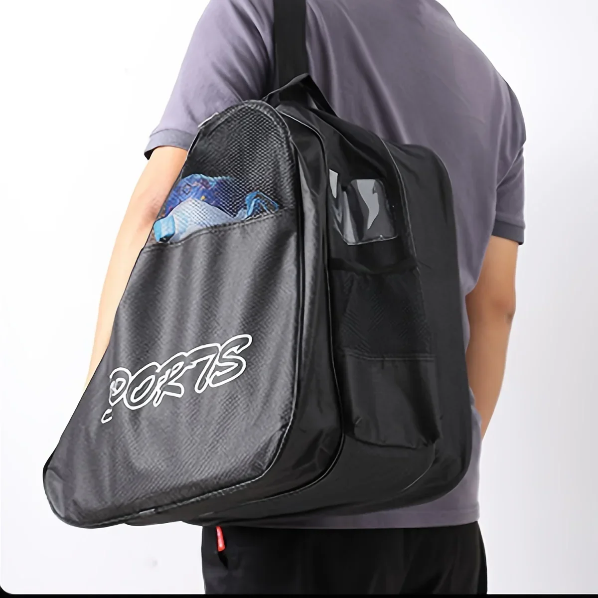 1pc 3-layer Skating Bag, With Adjustable Shoulder Strap, Large Capacity Thick Breathable Storage Bag, For Roller Skates image 3