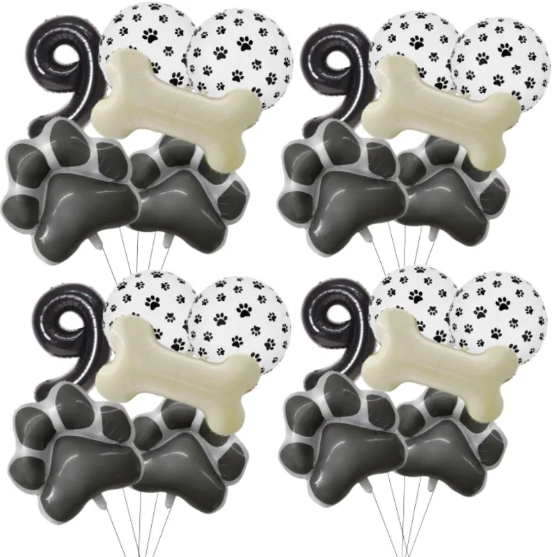 6pcs Dog Paw Bone foil Balloons Let's Pawty balloon Party Supplies Paws Prints Balloons Dog Birthday Party Decorations