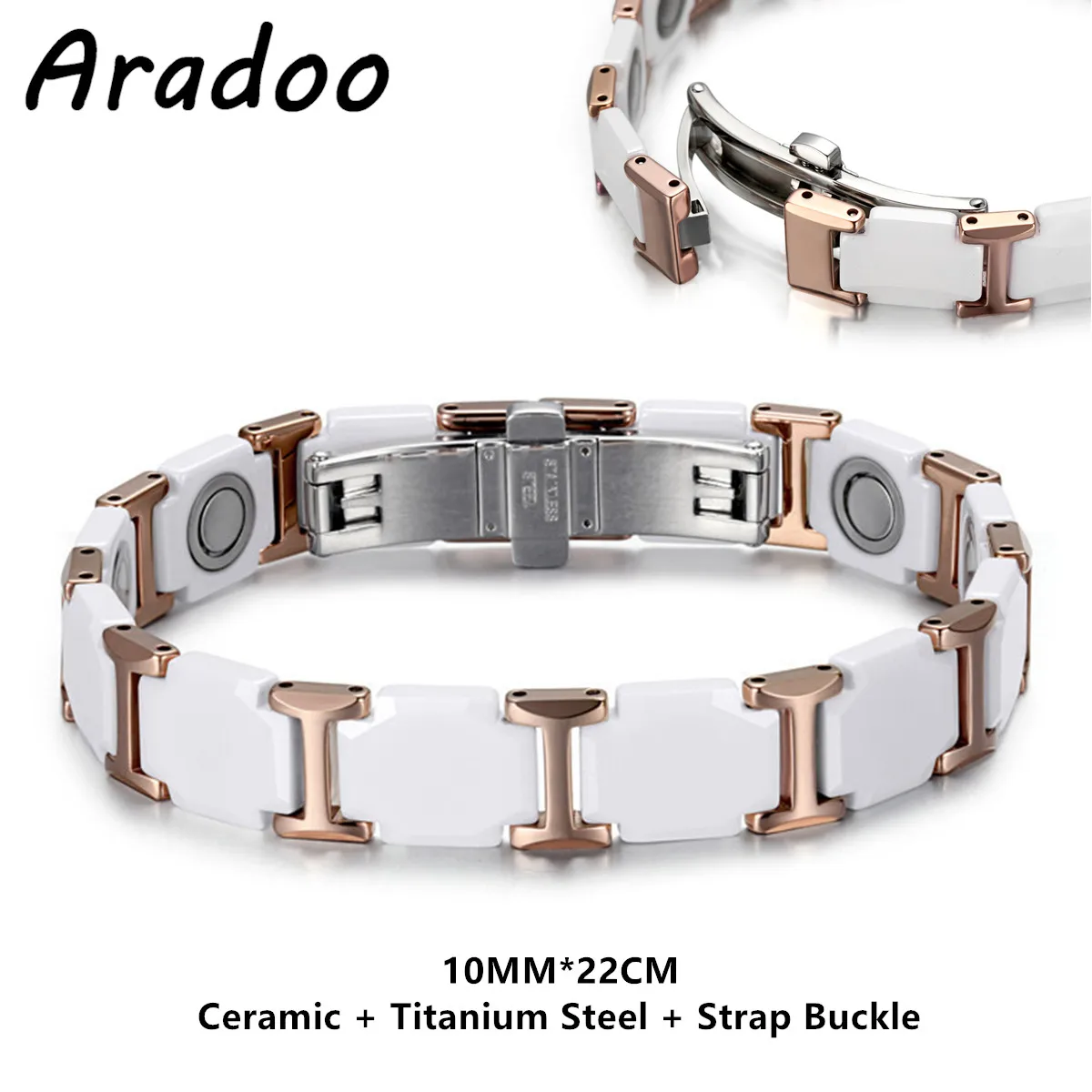 ARADOO Keramik-Armband aus Titanstahl, elfenbeinweißes Keramik-Armband mit magnetischer Schnalle