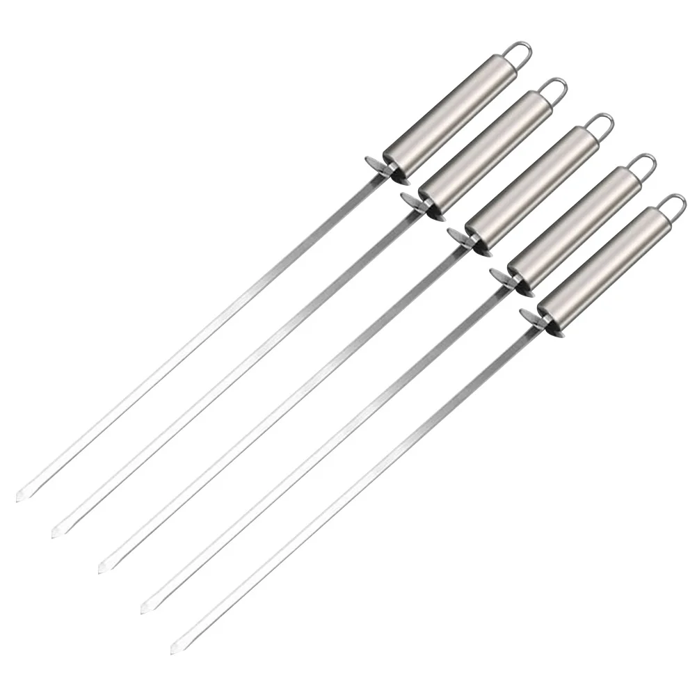 

10pcs Stainless Steel Bbq Skewers Heat Resistant Handle Reusable Grilling Kabob Sticks For Outdoor Camping Picnic Barbecue Tools
