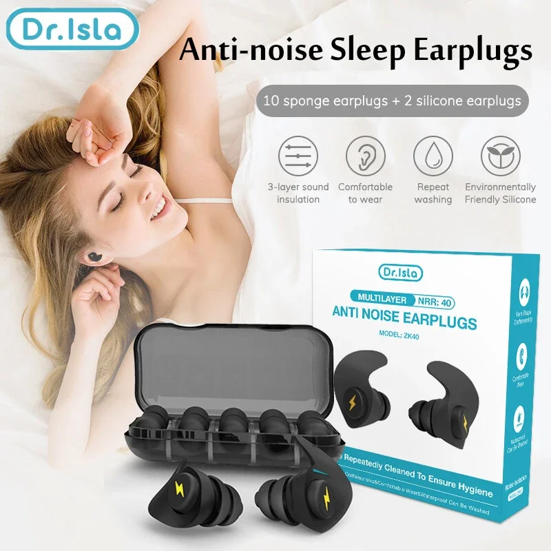 10+2Pcs Three Layer Anti Noise Silicone Earplugs Anti-Noise Ear Plugs For Sleeping Soft Comfort Sleeping Ear Protector ﻿