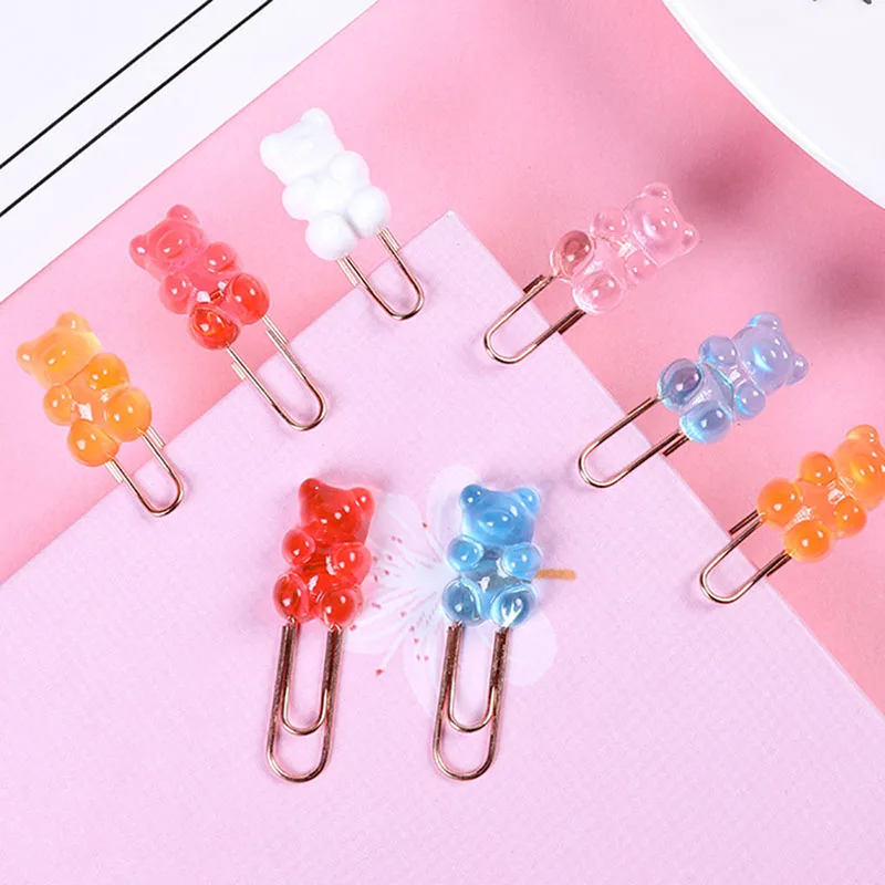 4pcs Simple Creative Multi-Function Color Bear Metal Paper Clip Cute Cartoon Binding Pin Paper Student Stationery Accessories