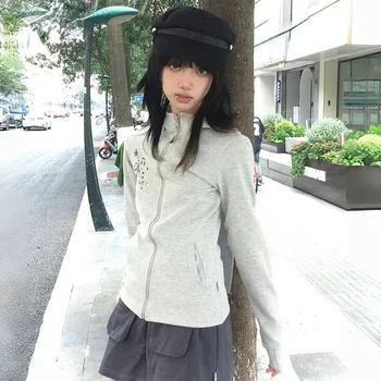 2024 Japanse Y2k T-shirt Met Capuchon Vintage Jaren 2000 Stijl Konijnenoren Rits Tops Harajuku Lange Mouw Dunne Jas Koreaanse Populaire