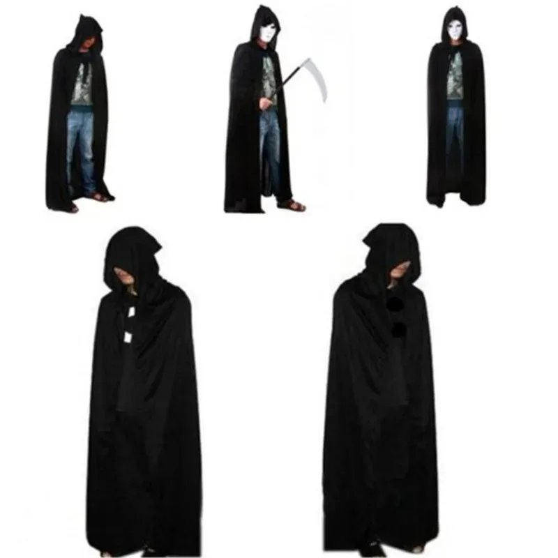 

2024 Hooded Cloak Vampire Wicca Robe Medieval Witchcraft Cape Cosplay Halloween Costumes Dress Black