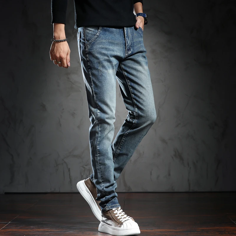 High Quality Blue Skinny Jeans Men Spring Summer Slim Fit Denim Jeans Men Cotton Stretch Denim Pants Cowboy TP3608