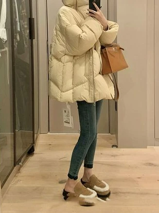 

Cotton-padded Clothes with Lapel for Women, Short Down Coat, Thick Winter Coats, New, 2022