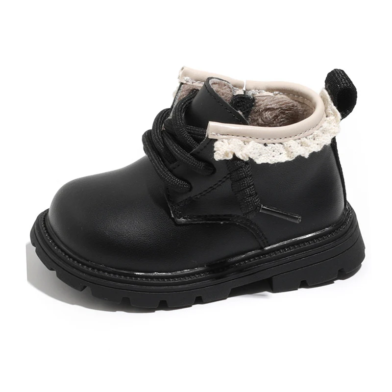 

2025 зимние новые ботинки для девочек, теплые детские полусапожки на флисовой подкладке, нескользящая детская хлопковая обувь на мягкой подошве для малышей, От 1 до 4 лет