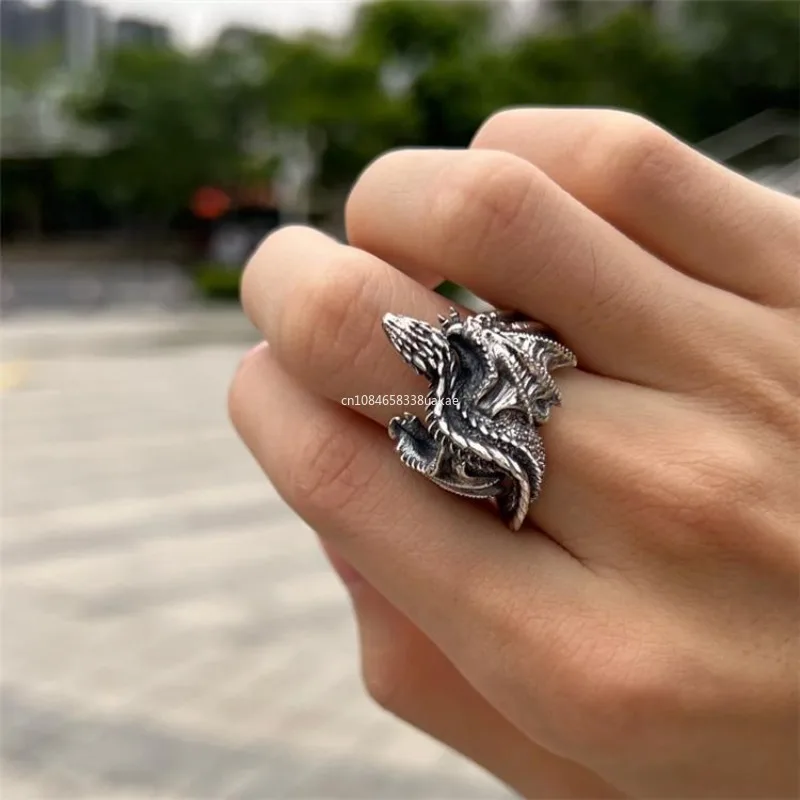 Black Dragon Opening Rings for Women Men Retro Personality Hip Hop Rock Finger Jewelry Dragon Family Accessories طيز بنات صغار