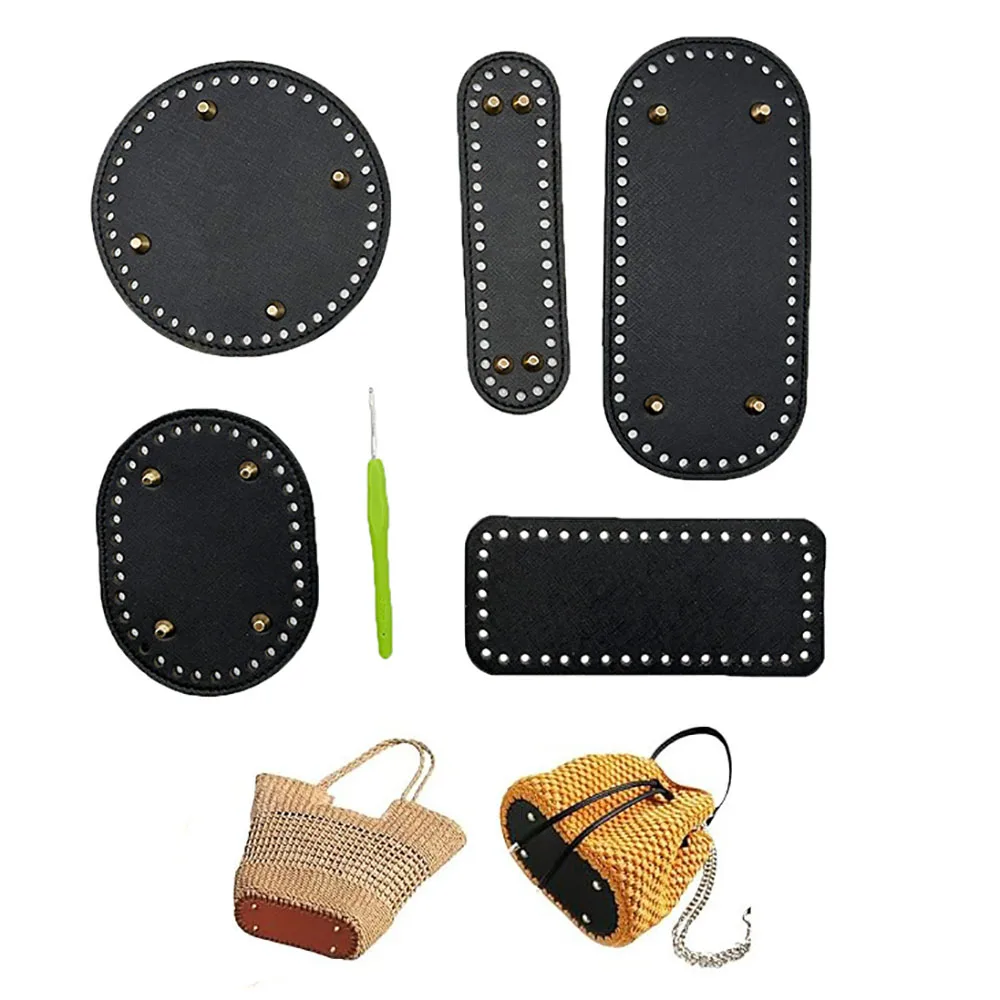6Pcs/Set DIY Handmade Woven Bag Base Kit, 5 Different Types of Pu Base Panels + Crochet Bag Making Accessories
