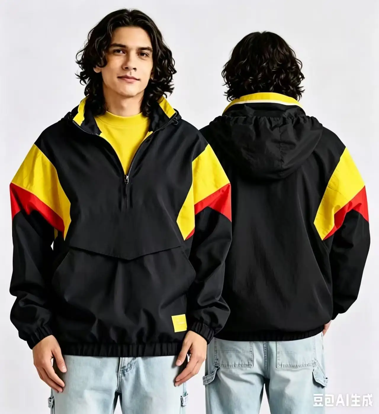 Hooded Work Clothes, Color Blocked Jackets, Men's and Women's American Casual Jackets, Hoodies, Autumn Half Zip Diving Jackets L