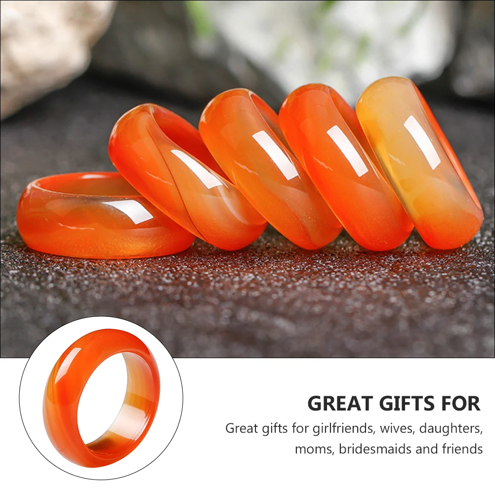 Chalcedony Ring Agate Jewelry Carnelian Band Natural Crystal Women Black Rings