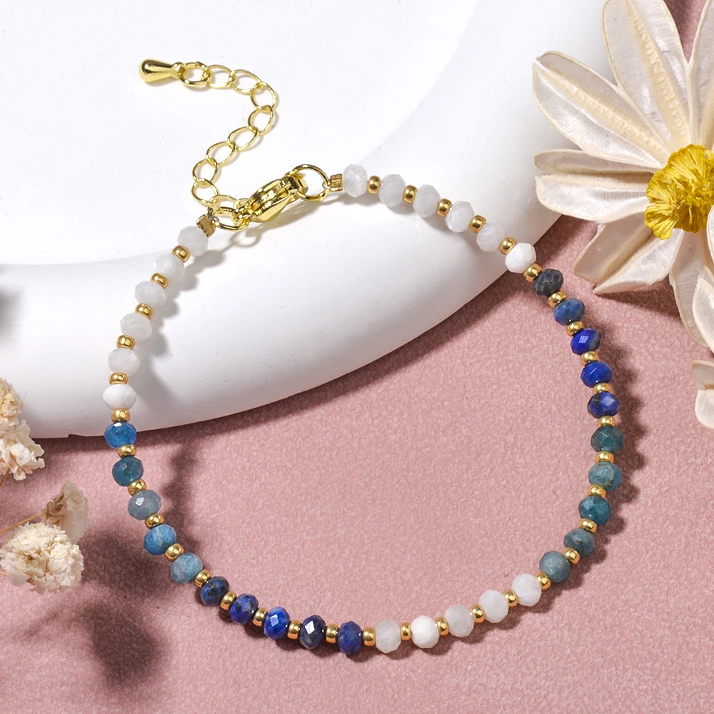 Bohemian Style Natural Stone Tourmaline Prehnite Amethyst Faceted Rondelles Bracelet Fashion Popular Bracelets for Women