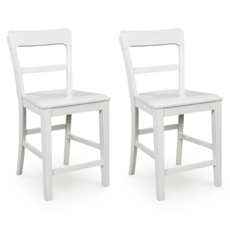 

Традиционный комплект из 2 барных стульев для кухни/столовой с регулируемыми ножками, белый, из прочной древесины и ткани